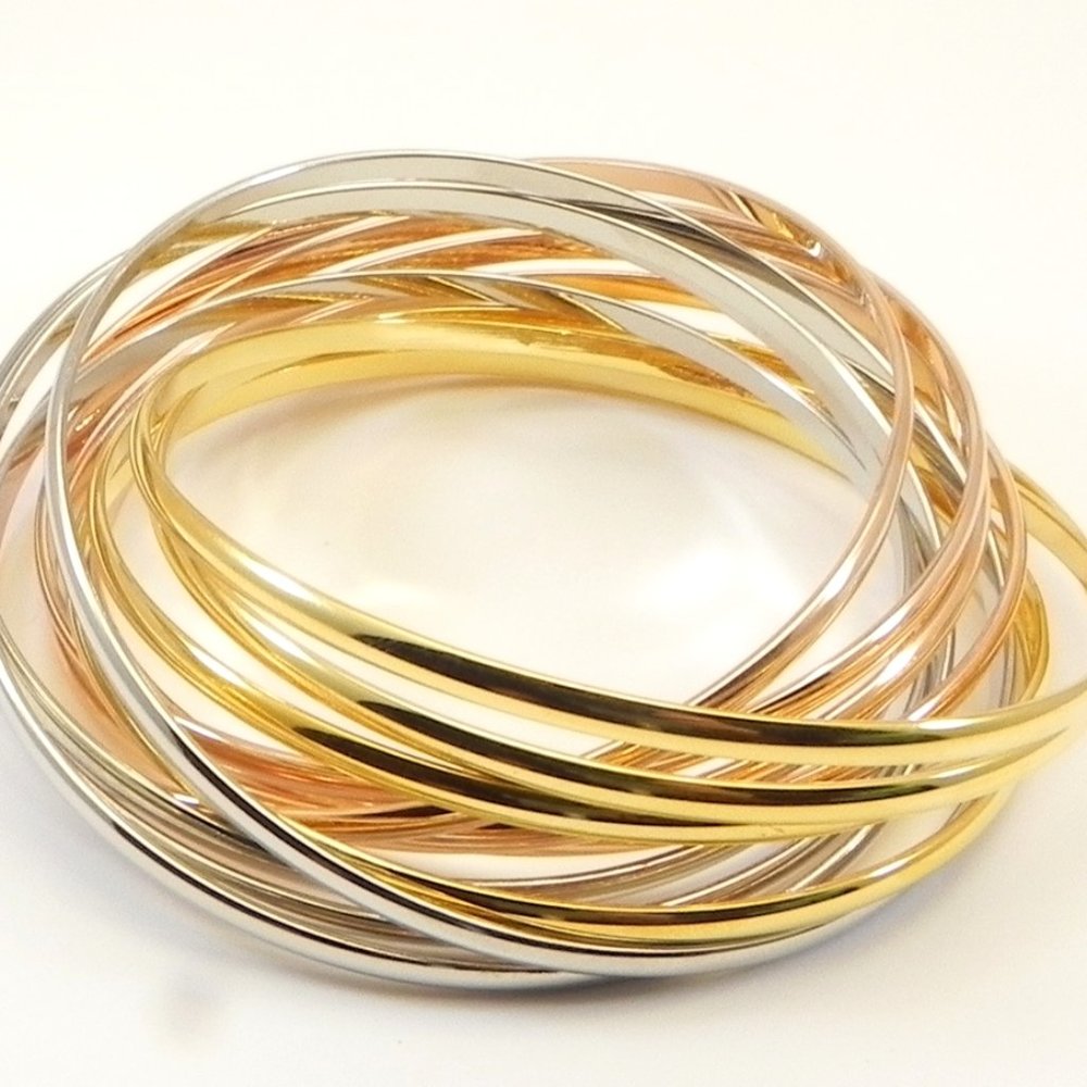 Rolling 12 Stainless Tri-Tone Bangles